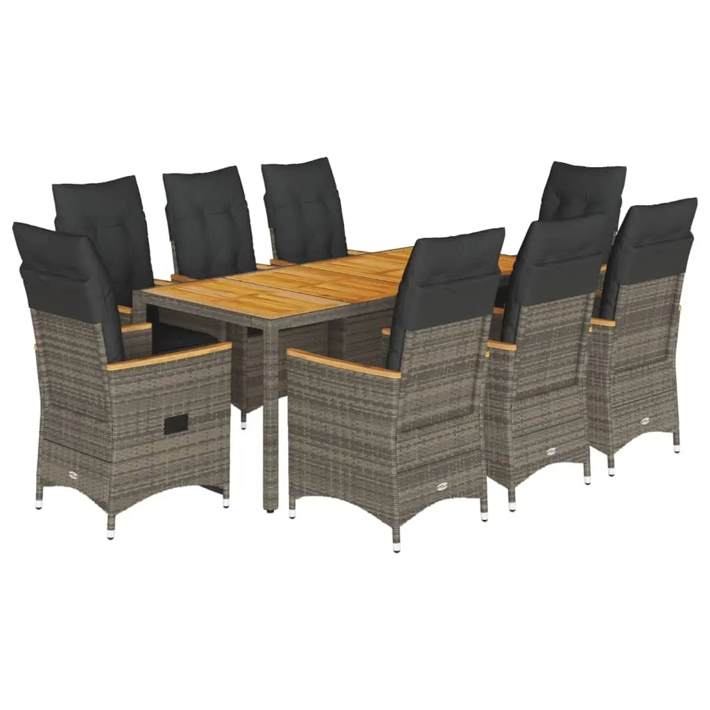 Garden Dining Set 9 Piece Outdoor Furniture Grey Poly Rattan with Cushions Patio
