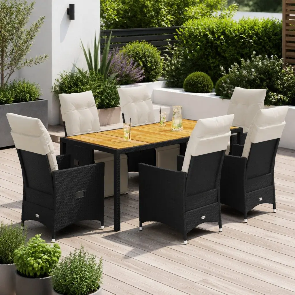 7 Piece Garden Dining Set with Adjustable Cushions
