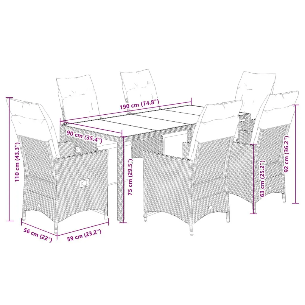 7 Piece Garden Dining Set with Adjustable Cushions