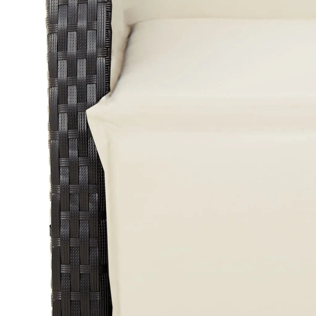 3 Piece Outdoor Bistro Set Black Poly Rattan with Cushions Adjustable Backrest Tempered Glass Table