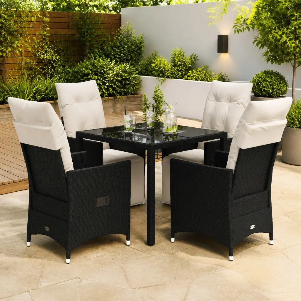 Garden Dining Set Black 5 Piece Outdoor Furniture Rattan Chairs Table Cushions