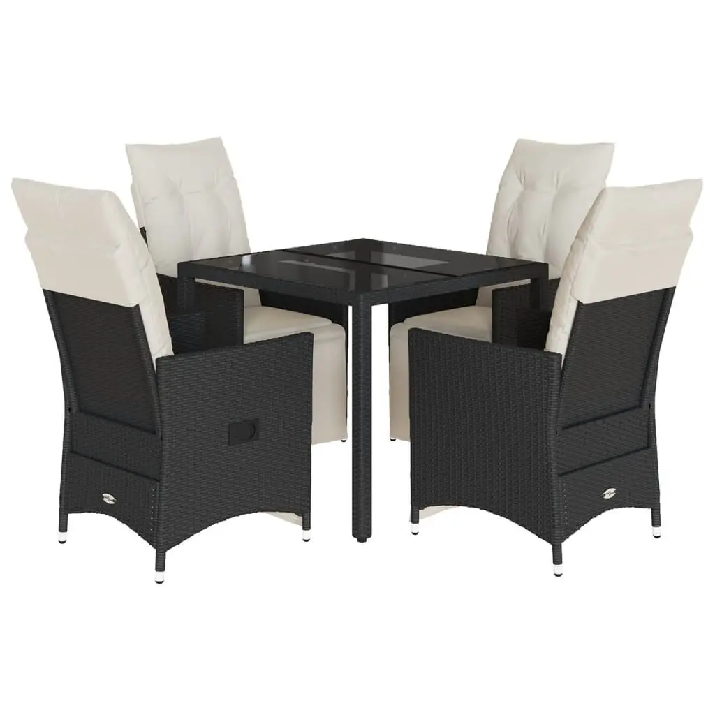 Garden Dining Set Black 5 Piece Outdoor Furniture Rattan Chairs Table Cushions