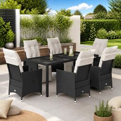 Garden Dining Set 7 Piece Outdoor Furniture Rattan Patio Chairs Table Cushions