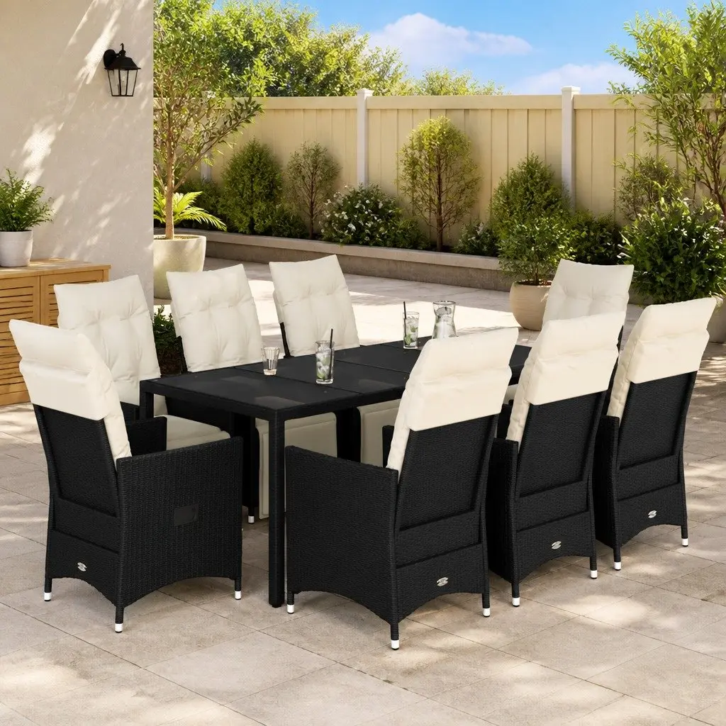 Garden Dining Set 9 Piece Outdoor Furniture Poly Rattan Table Chairs Cushions