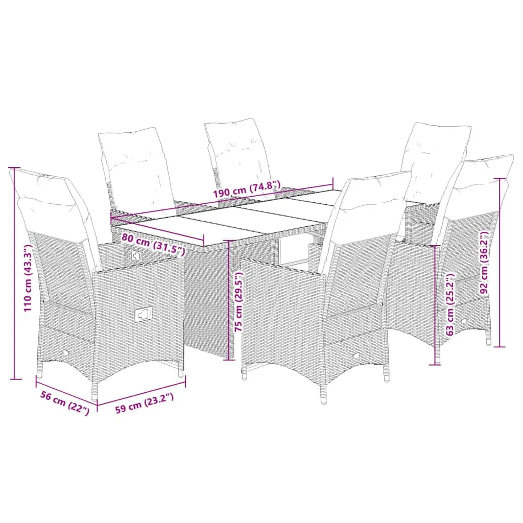 Outdoor Dining Set Black 7 Piece Garden Furniture Poly Rattan Chairs Table