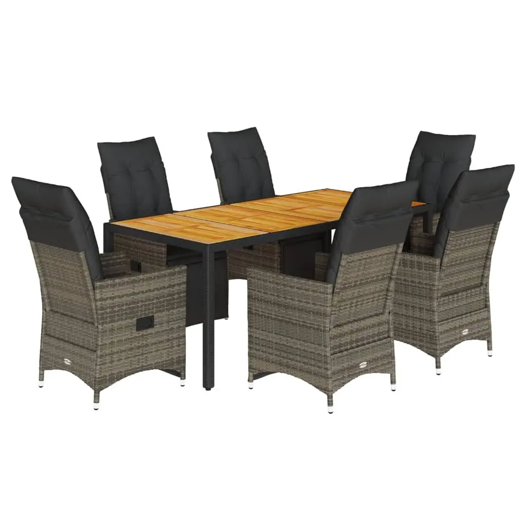 Garden Bistro Set 7 Piece Outdoor Furniture with Cushions Grey Poly Rattan