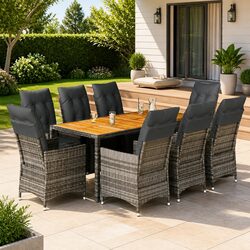Garden Bistro Set 9 Piece Outdoor Furniture with Cushions Grey Rattan