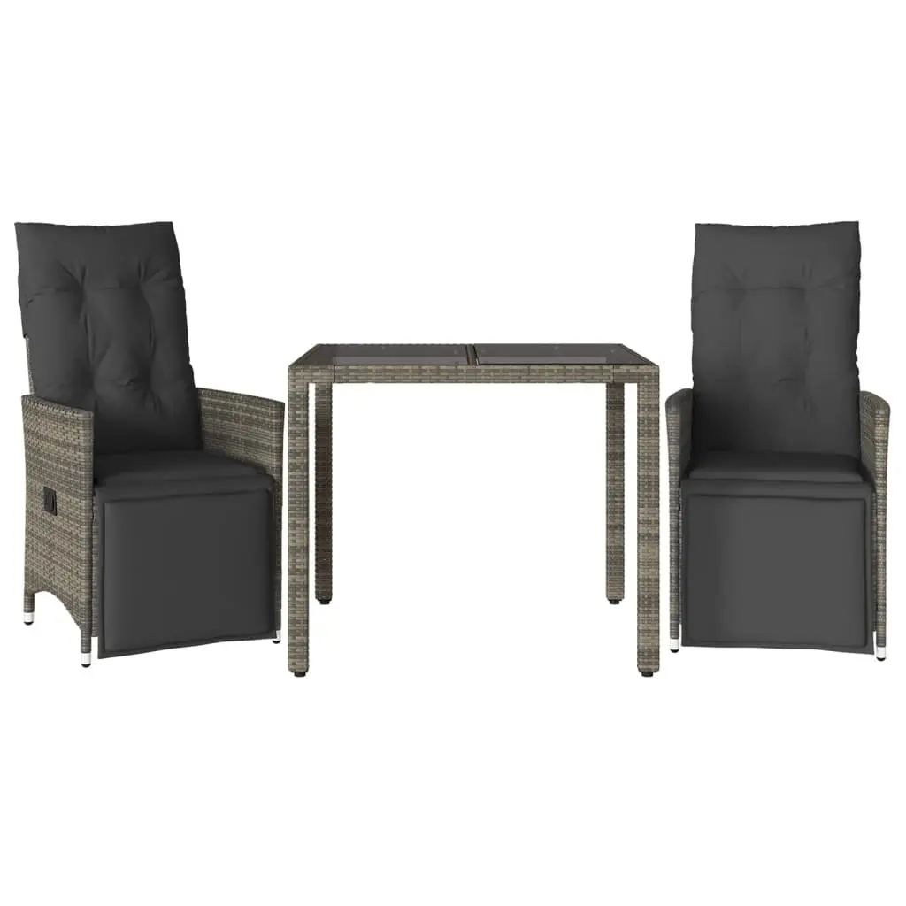 Garden Bistro Set 3 Piece Outdoor Furniture with Cushions Adjustable Grey