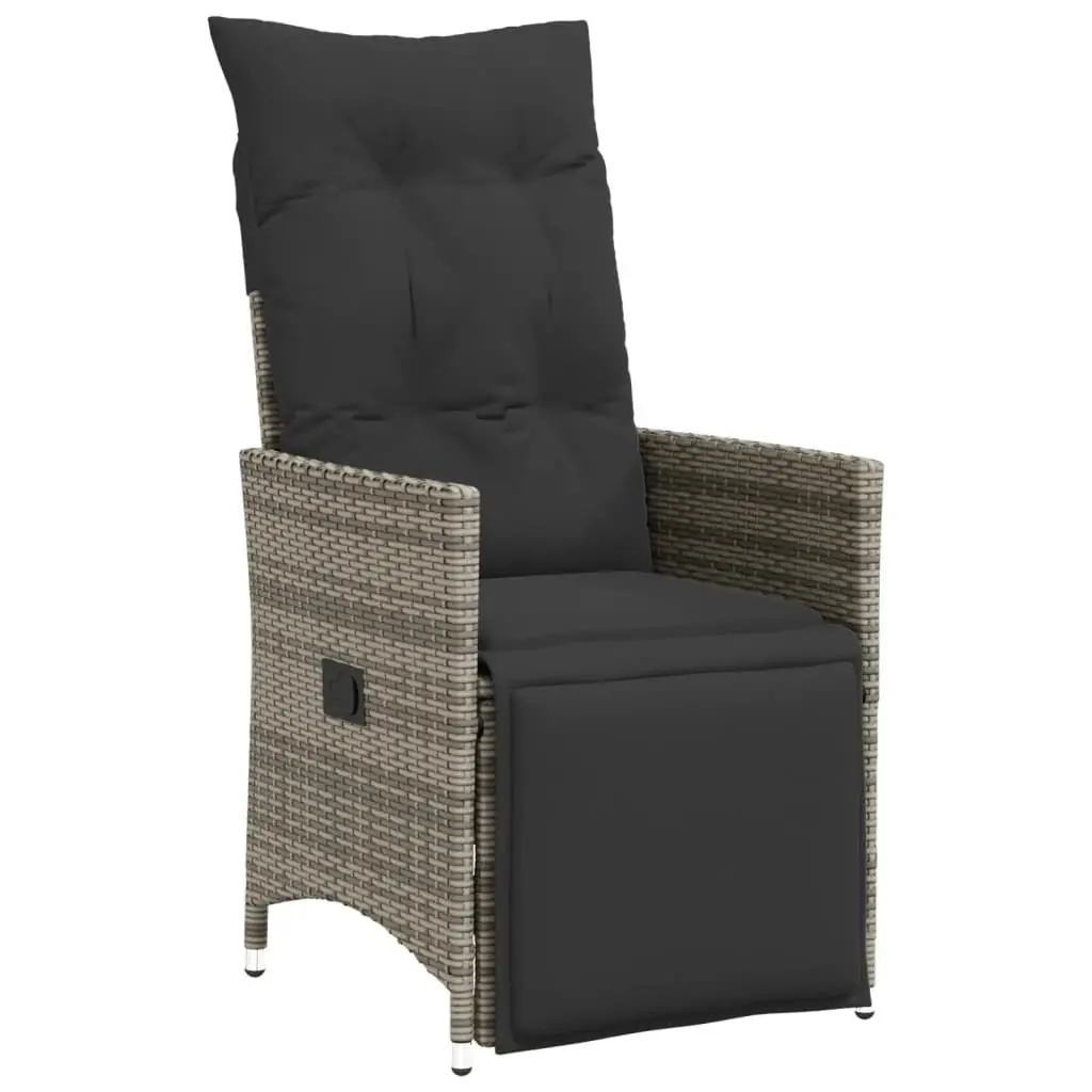 Garden Bistro Set 3 Piece Outdoor Furniture with Cushions Adjustable Grey