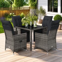 Garden Bistro Set 5 Piece Outdoor Furniture Grey Poly Rattan with Cushions Table