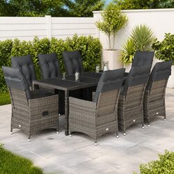 Garden Bistro Set 9 Piece Outdoor Furniture Grey Poly Rattan with Cushions