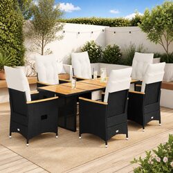 7 Piece Garden Bistro Set Outdoor Furniture with Cushions Black Poly Rattan