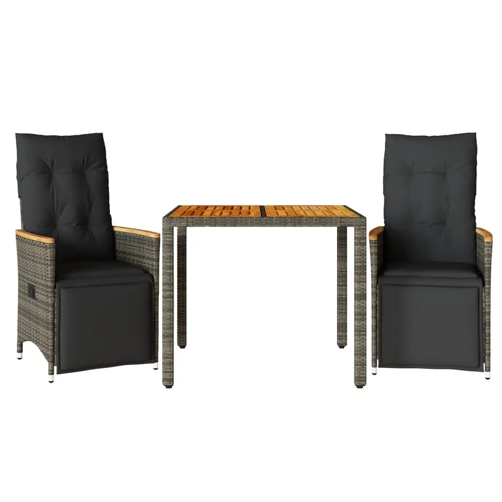 Bistro Set Grey 3 Piece Outdoor Furniture Poly Rattan with Cushions