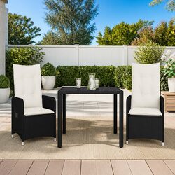 Outdoor Bistro Set 3 Piece Garden Furniture with Cushions Black Poly Rattan