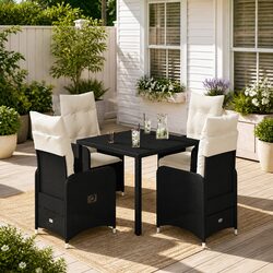 Compact 5-Piece Black Bistro Set with Cushions