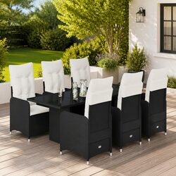 7 Piece Garden Bistro Set with Cushions Black Outdoor Furniture Patio Dining
