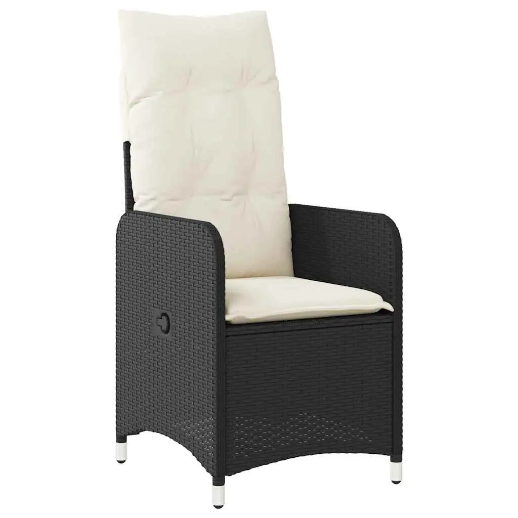 Garden Bistro Set 9 Piece Outdoor Furniture Black Poly Rattan Cushions Glass