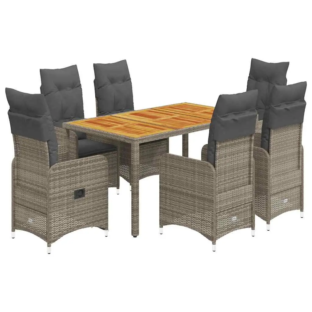 Garden Bistro Set 7 Piece Grey Poly Rattan Outdoor Furniture with Cushions