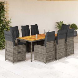 9 Piece Grey Outdoor Bistro Set Garden Furniture Poly Rattan Chairs Table