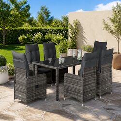 5-Piece Bistro Set with Grey Rattan and Glass Top