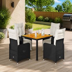 5 Piece Garden Bistro Set Outdoor Furniture with Cushions Black Poly Rattan