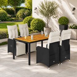 Compact 5 Piece Bistro Set in Black Poly Rattan