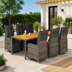 Concise Grey Outdoor Bistro Set – 7 Pieces with Cushions