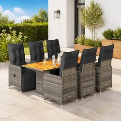 Concise 7 Piece Grey Poly Rattan Outdoor Bistro Set