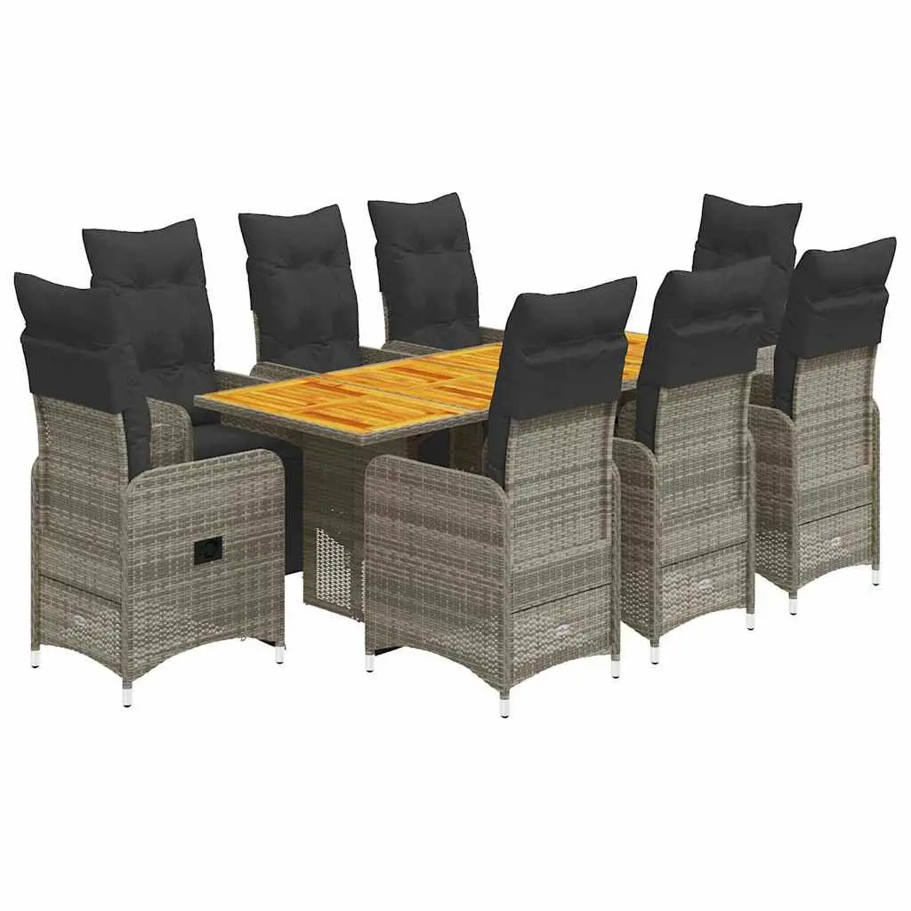Garden Bistro Set Grey 9 Piece Outdoor Furniture Rattan Dining Chairs Table