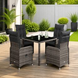 5 Piece Garden Bistro Set Grey Poly Rattan Outdoor Furniture with Cushions