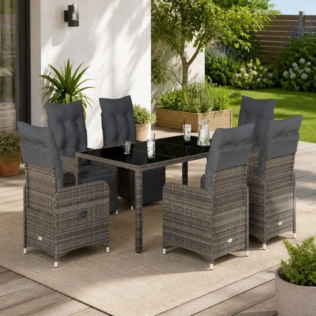 7 Piece Garden Bistro Set Grey Poly Rattan Outdoor Furniture Patio Dining