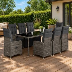 9 Piece Garden Bistro Set Outdoor Furniture with Cushions Grey Poly Rattan Patio