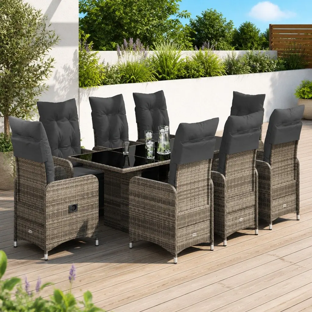Garden Bistro Set Grey 9 Piece Outdoor Furniture Poly Rattan with Cushions
