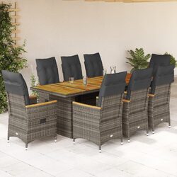 Compact 9 Piece Bistro Set in Grey with Cushions