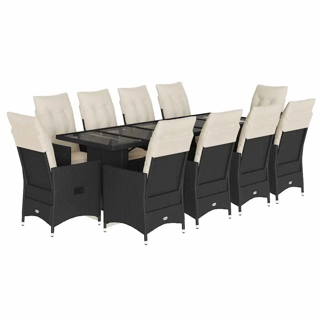 Garden Bistro Set 11 Piece Outdoor Furniture Black Poly Rattan with Cushions