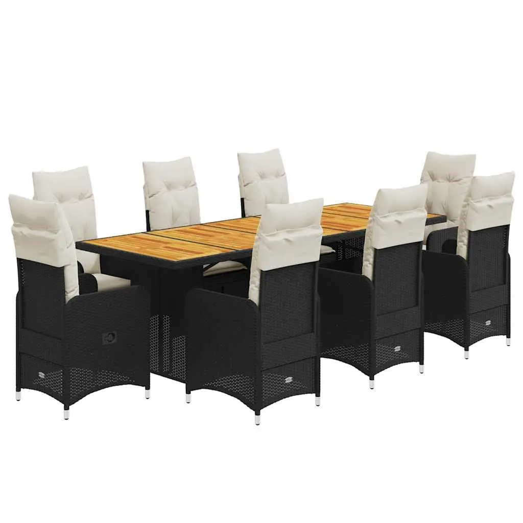 Garden Bistro Furniture Set Black 9 Piece Outdoor Dining Chairs Table Cushions Adjustable Backrest