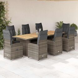 Effortless 9 Piece Bistro Set with Grey Cushions