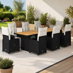Compact 9-Piece Outdoor Bistro Set in Black
