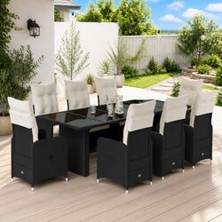 Garden Bistro Set 9 Piece Outdoor Furniture Black Poly Rattan with Cushions