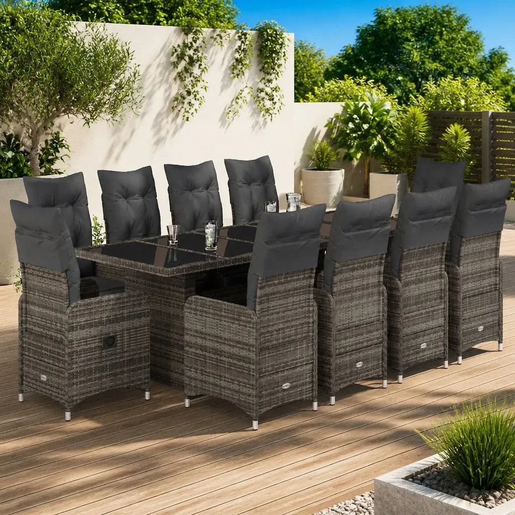 Garden Bistro Set Grey 11 Piece Outdoor Furniture Poly Rattan with Cushions