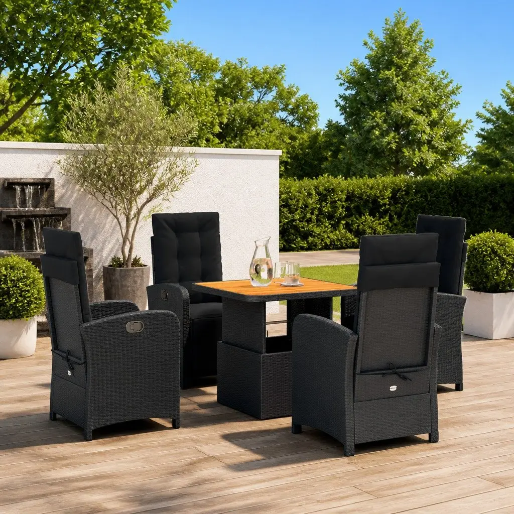 Garden Dining Set 5 Piece Outdoor Furniture Black Rattan Adjustable Table