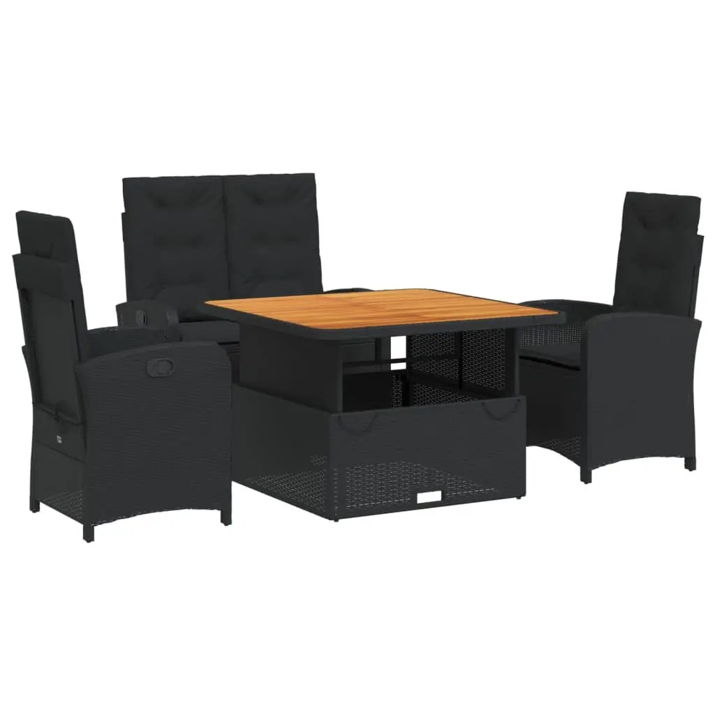 Garden Dining Set Black 4 Piece Outdoor Furniture with Cushions Adjustable Backrest