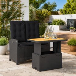 2 Piece Garden Dining Set Adjustable Backrest Lifting Tabletop Outdoor Furniture