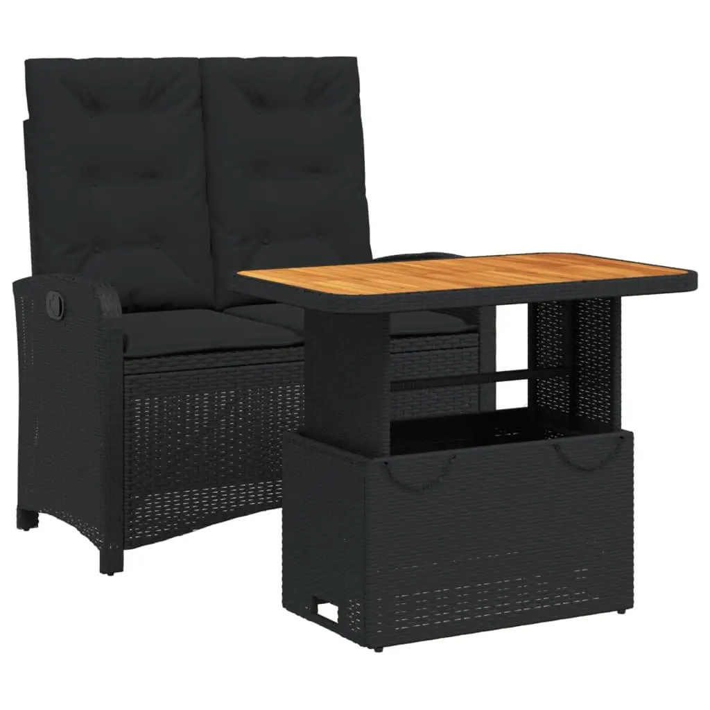 2 Piece Garden Dining Set Black Adjustable Backrest Lifting Tabletop Outdoor Furniture