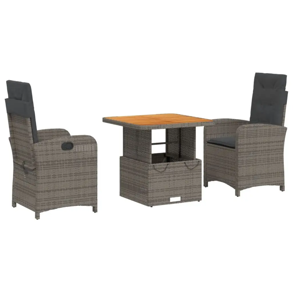 Garden Dining Set 3 Piece Outdoor Furniture Patio Table Chairs Grey Cushions