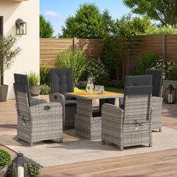 Garden Dining Set 5 Piece Outdoor Furniture Patio Table Chairs Cushions Grey