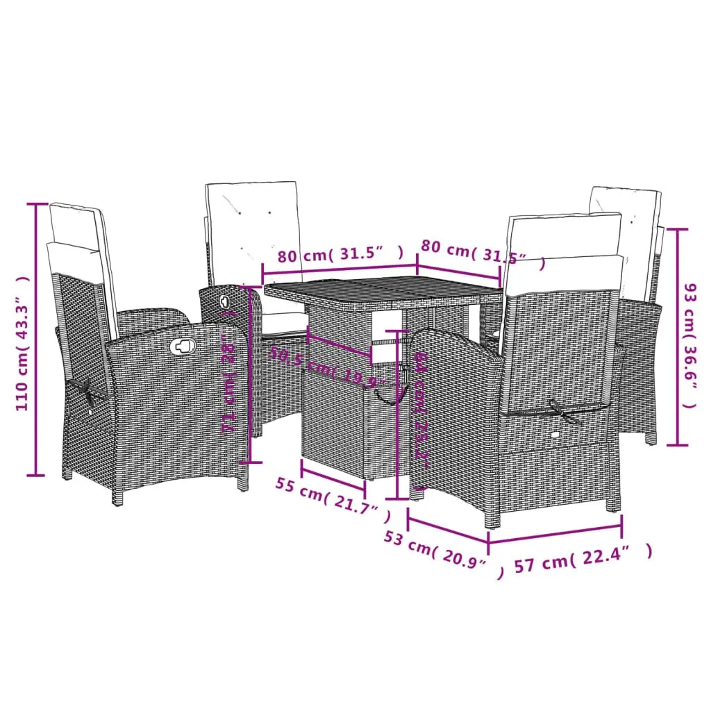Garden Dining Set 5 Piece Outdoor Furniture Patio Table Chairs Cushions Grey