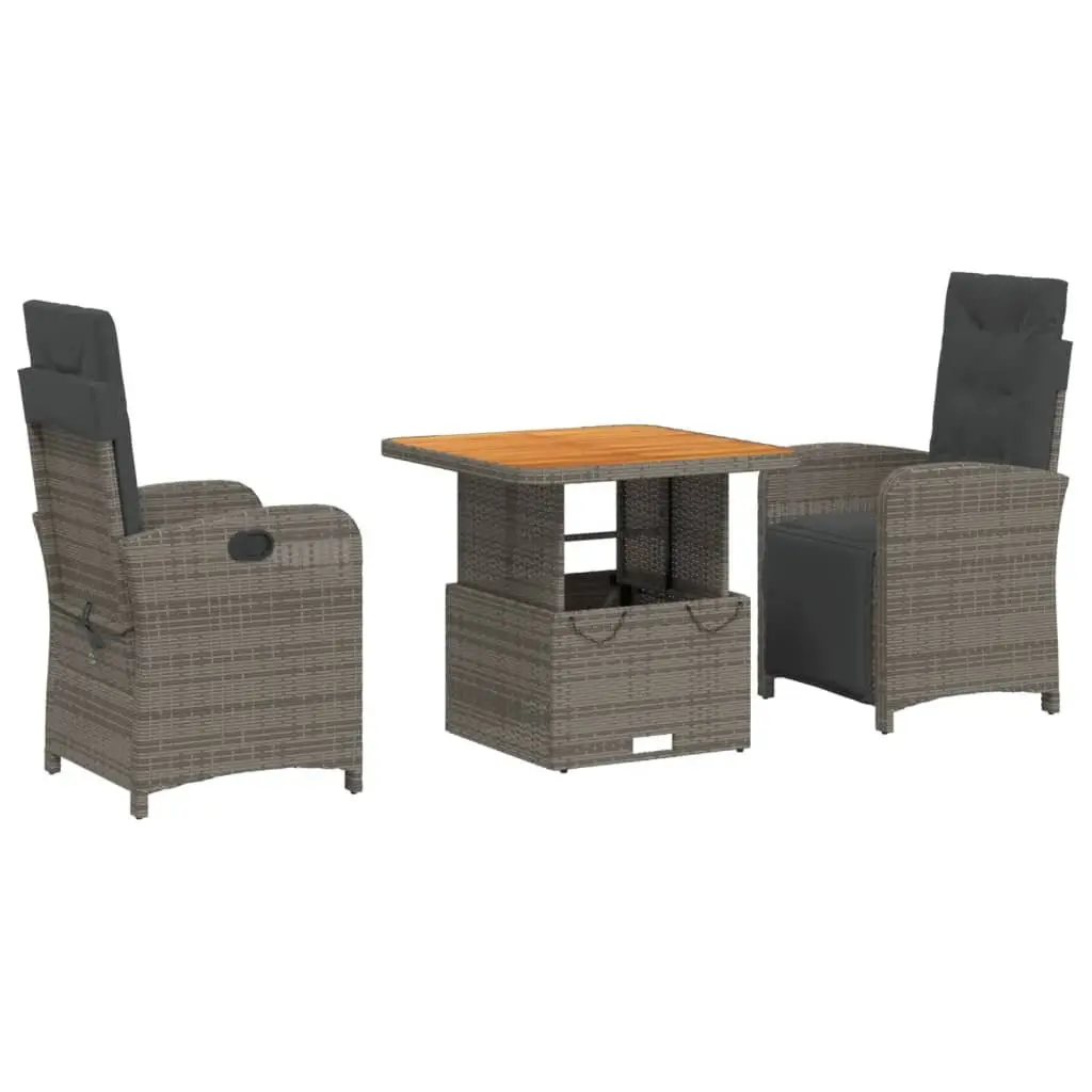 Garden Dining Set 3 Piece Outdoor Furniture Grey Poly Rattan Adjustable Backrest