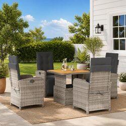 5 Piece Outdoor Dining Set with Adjustable Table and Cushions
