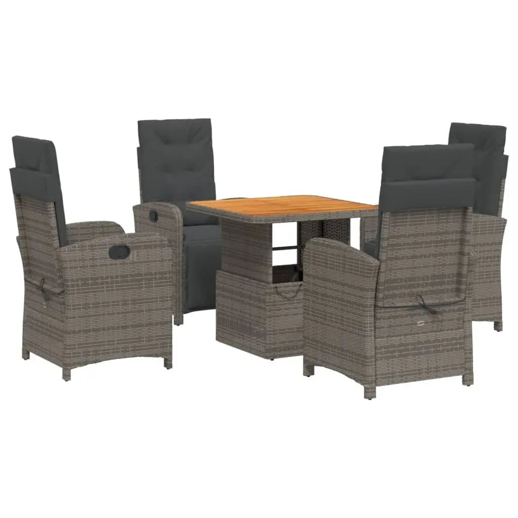 Garden Dining Set Grey 5 Piece Outdoor Furniture Adjustable Cushions